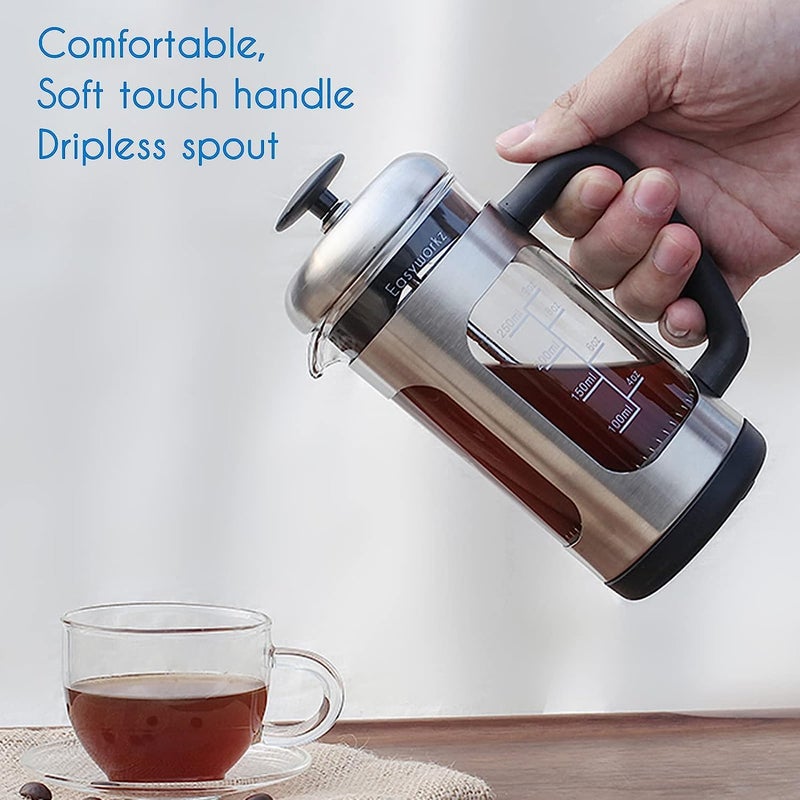 Easyworkz Stainless Steel French Press 12 oz Coffee Tea Maker with Soft Grip Handle - Image 4